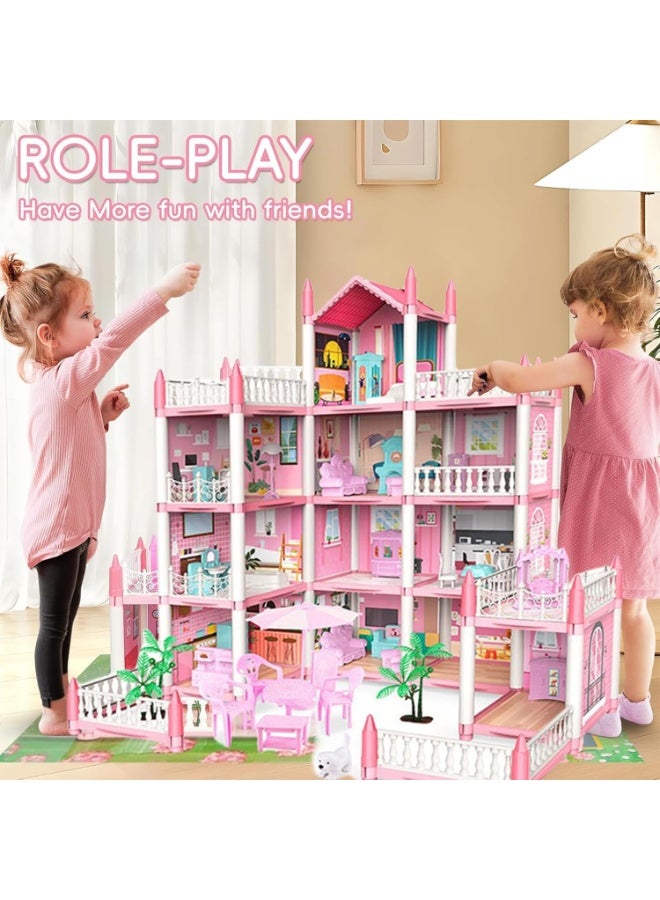 DMG TECH Doll House Building Toys With Elevator, Slide, Stairway, Lights, Furniture - DIY Ideas for 3-8 Year Old Kids Girls Gift - Image 4